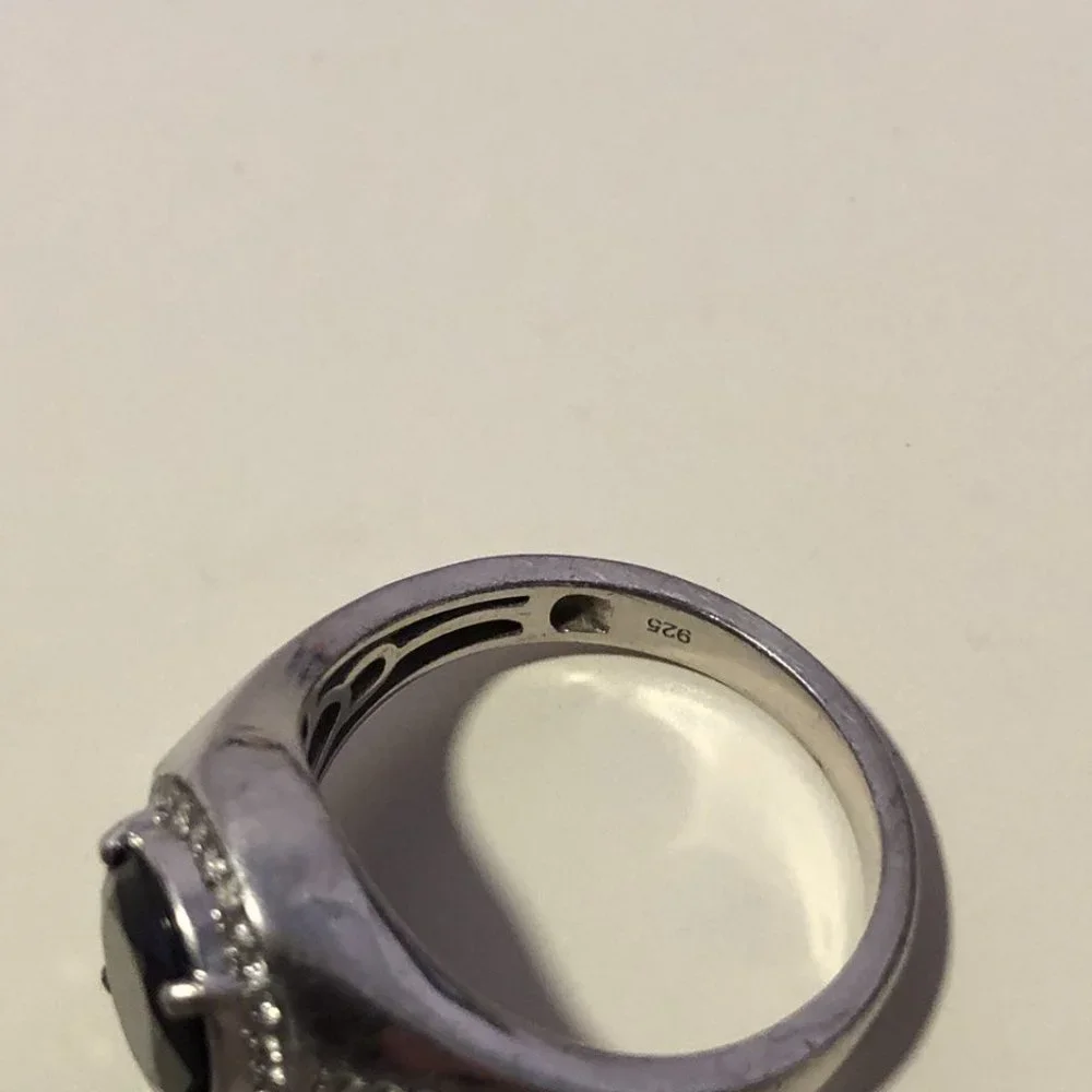 Unizex  silver ring with shangite and CZ, size 12 - Picture 2 of 5